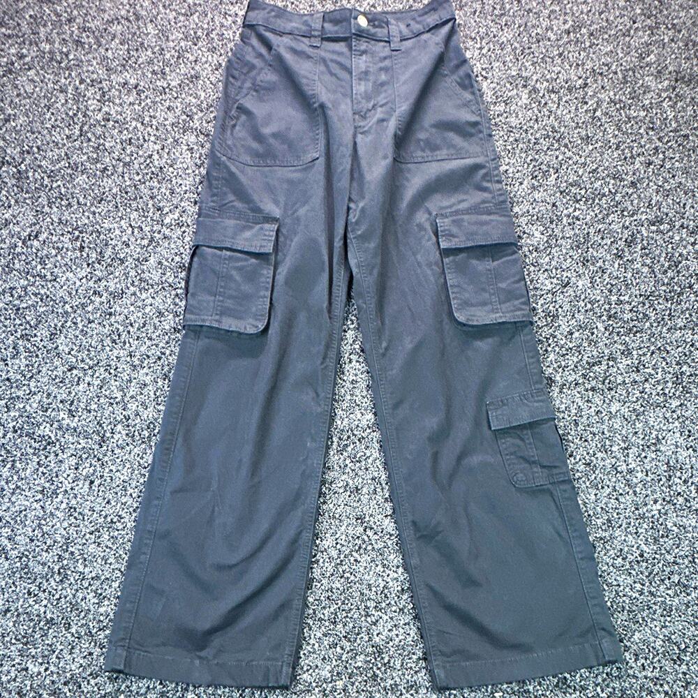 Hollister Womens W25R Ultra High Rise Baggy Cargo Pants Black Wide Leg Y2K